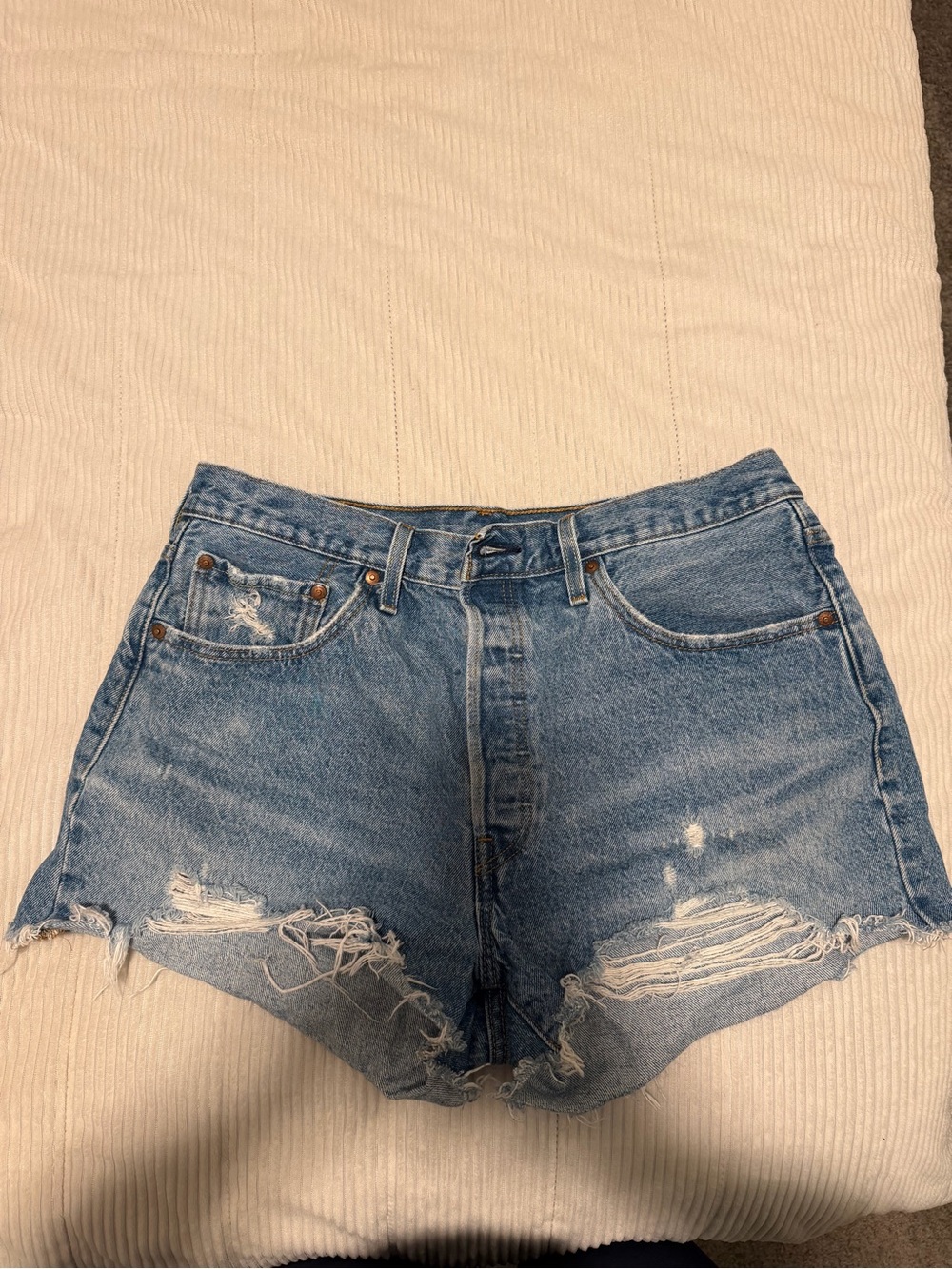 Levi's Light Blue Distressed Denim Shorts